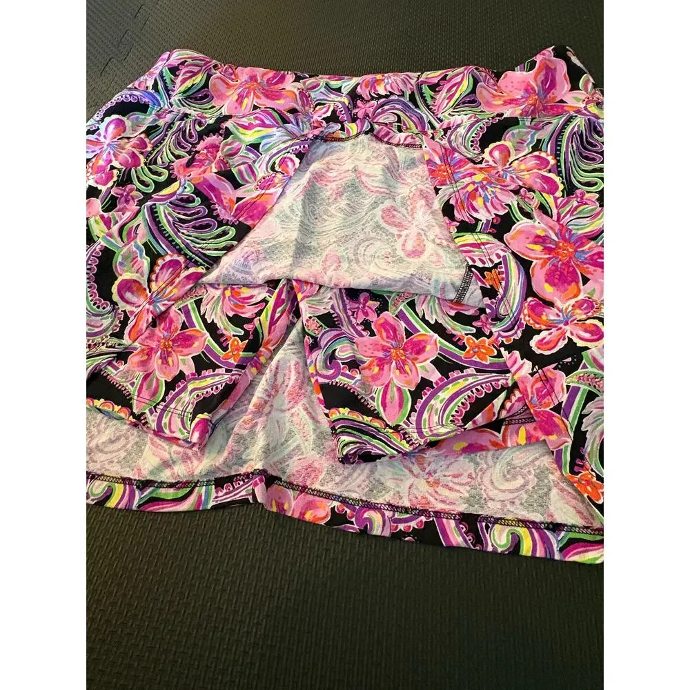 NEW Ibkul Allie Black Printed Tropical Golf Tennis Skort XL